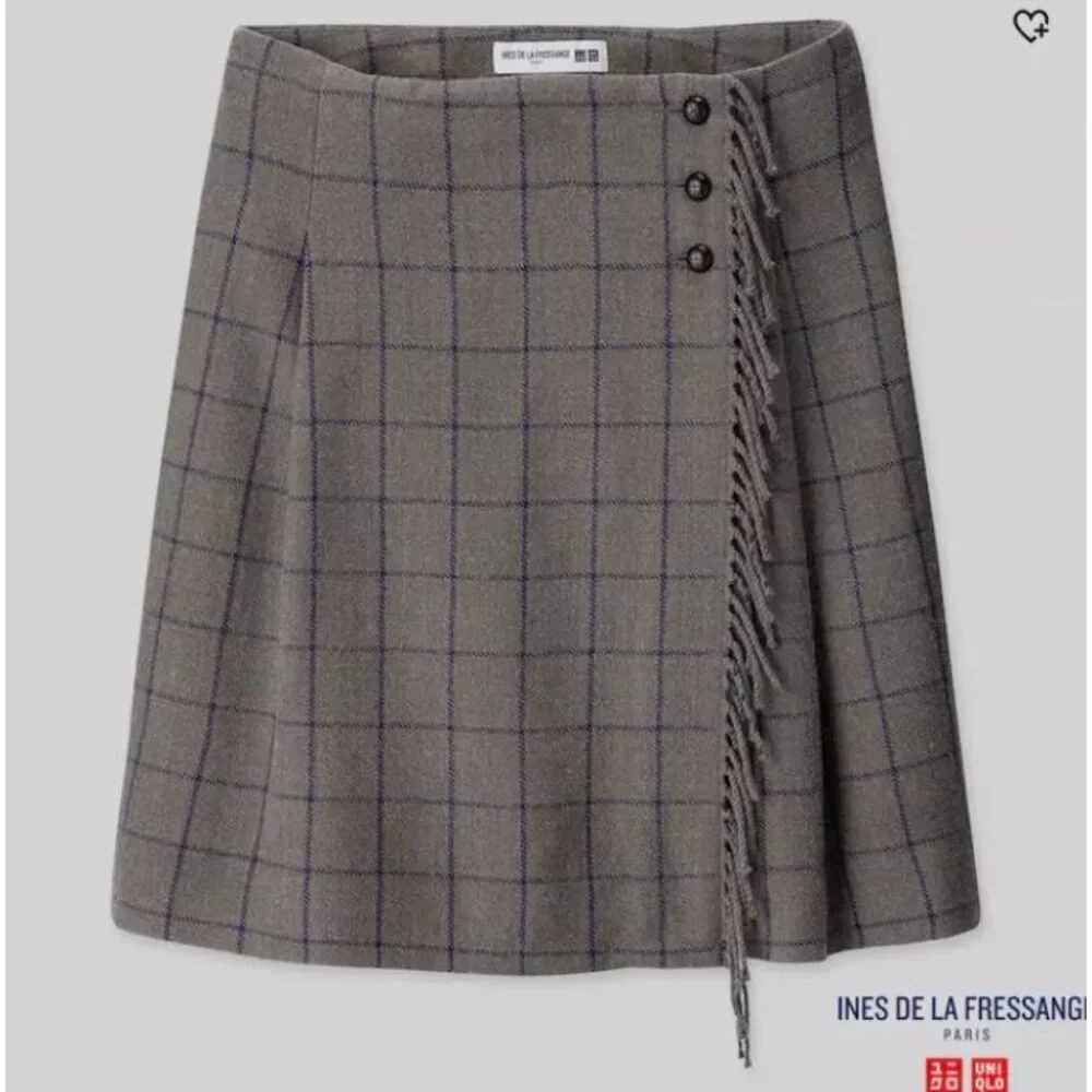 Uniqlo Ines‎ De La Fressange Skirt Plaid Grey Fringe Windowpane Size 2 NWT